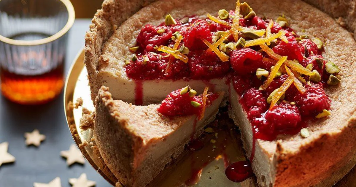 Baked Vegan Raspberry and Clementine Cheesecake