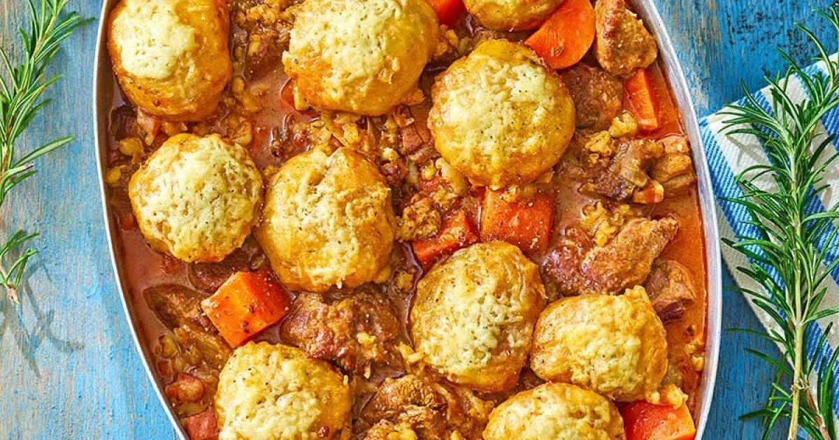 Lamb Stew with Fluffy Rosemary and Cheddar Dumplings