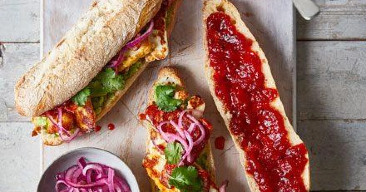 Chorizo and Halloumi Breakfast Baguette with Tomato Jam