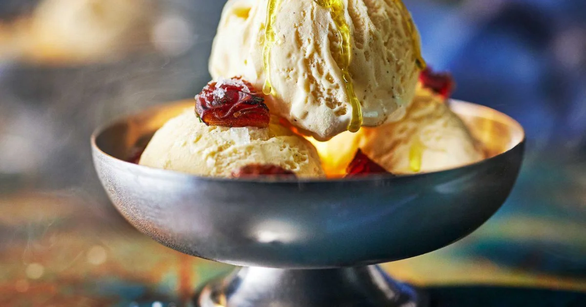 Grilled Medjool Dates with Vanilla Ice Cream & Olive Oil