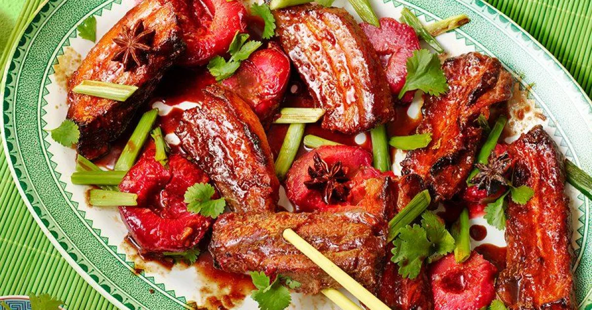 Sticky Five-Spice Pork Belly with Plums & Ginger